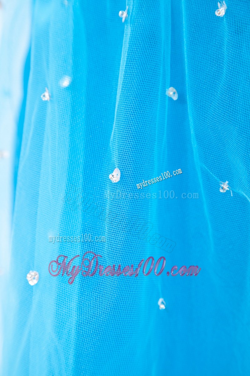 Beautiful Beaded Sky Blue and Black Dresses for Prom of Mini-length Organza