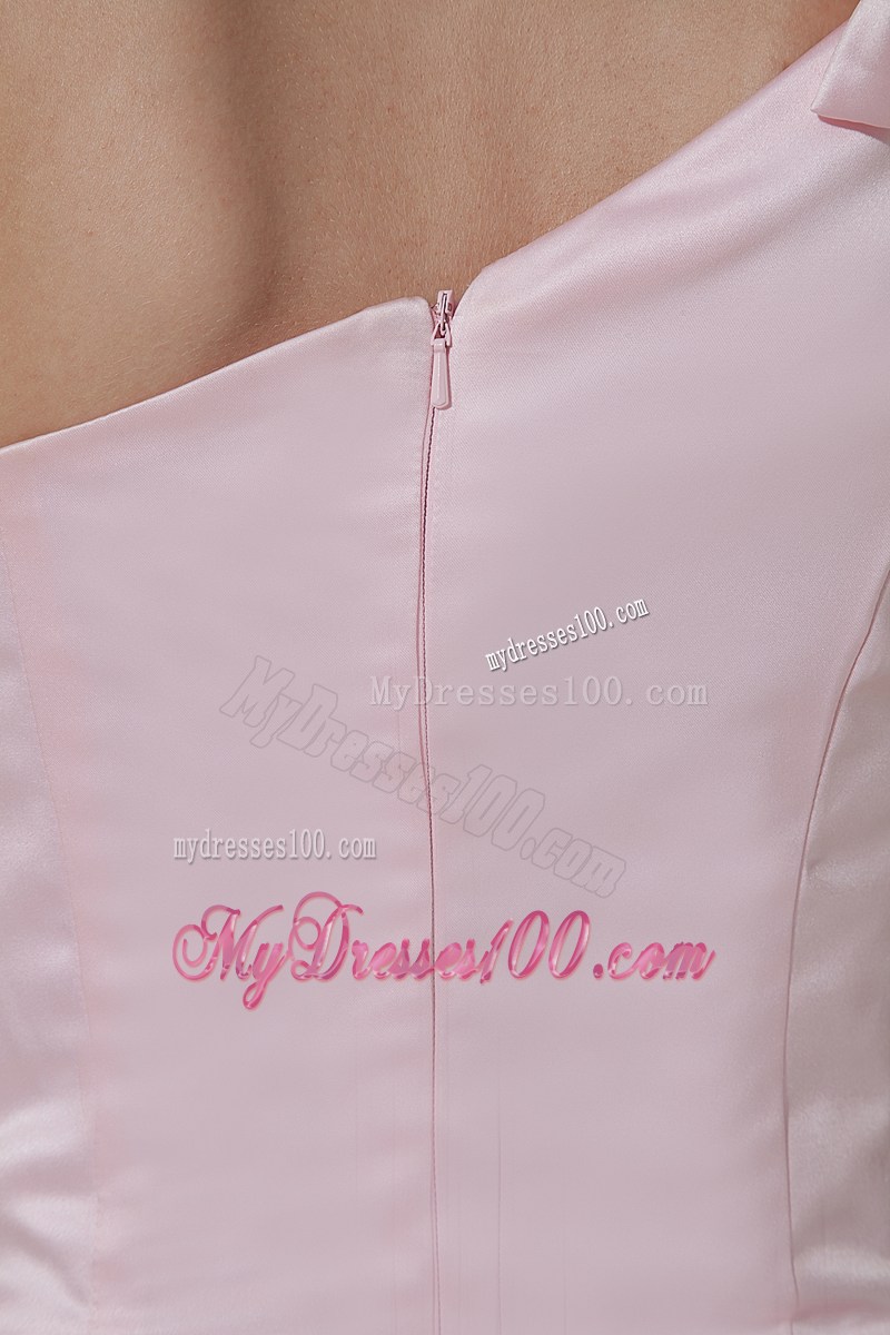 Flowers and Ruches Decorate High-low Chiffon Prom Dress in Baby Pink