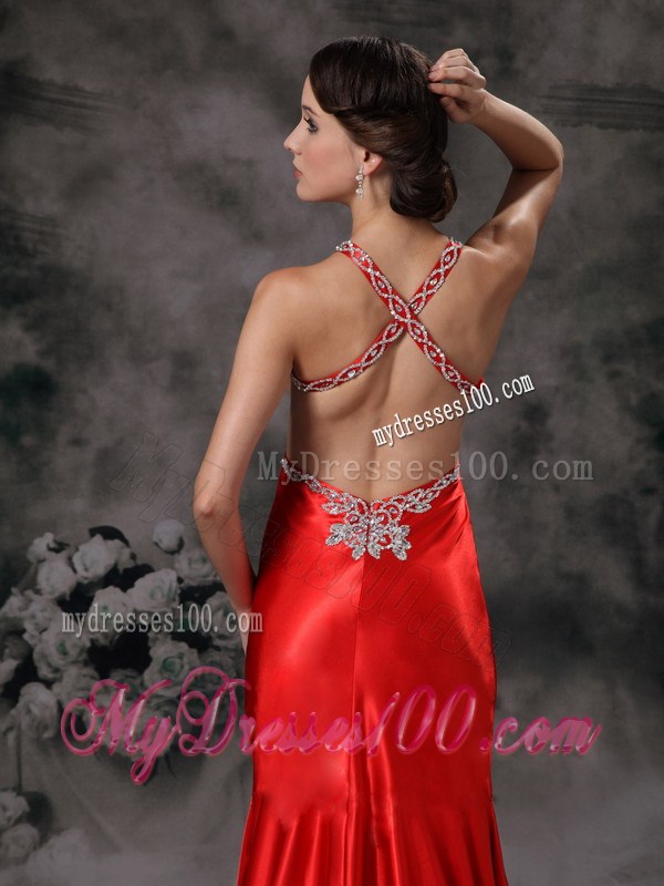 Appliques Accent Red High-low Prom Dress with the Waist and Back Cut Out