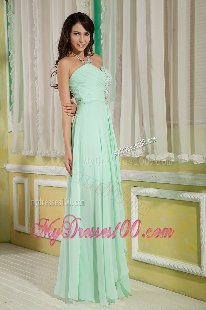 Front Short Back Long Beaded Chiffon Gowns for Prom in Apple Green