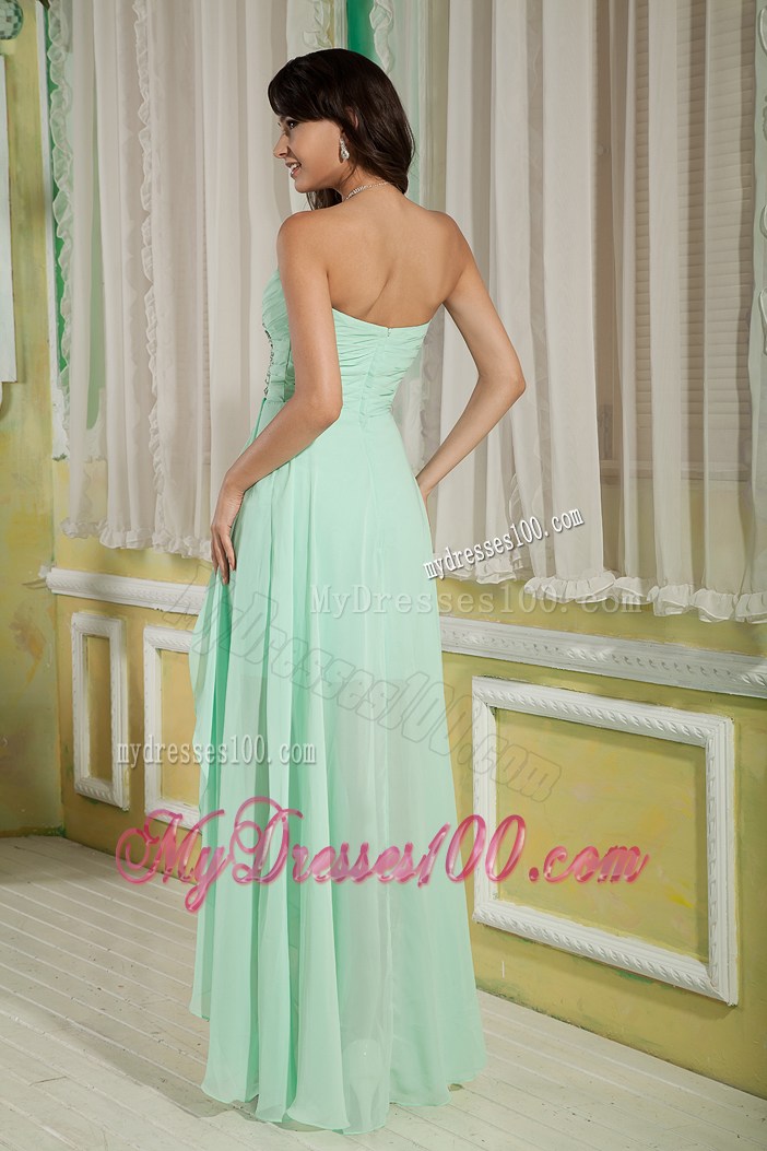 Front Short Back Long Beaded Chiffon Gowns for Prom in Apple Green