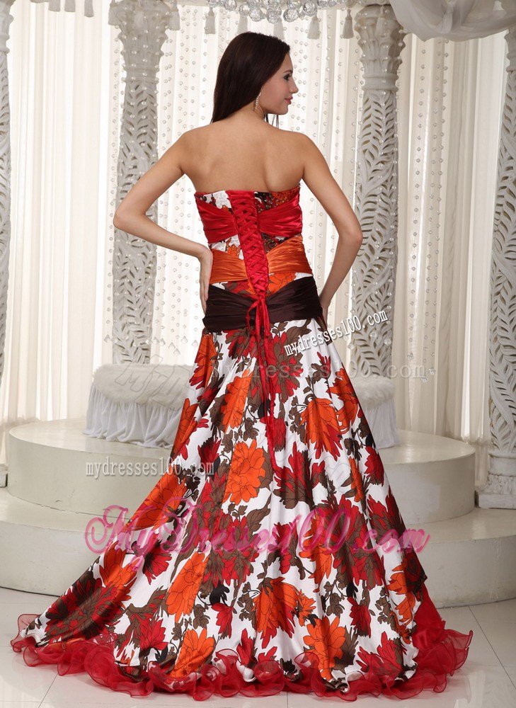 Strapless Colorful Print High-low Dresses for Prom with Flouncing Hemline