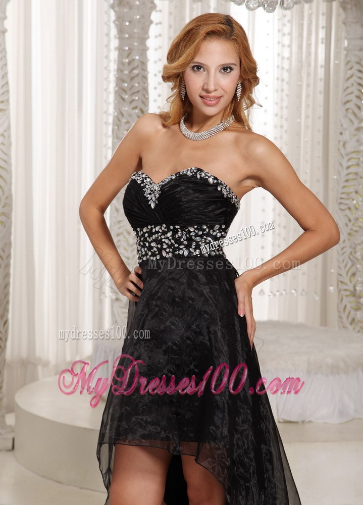Beaded Sweetheart and Waist Black Chiffon Dresses for Prom of High-low