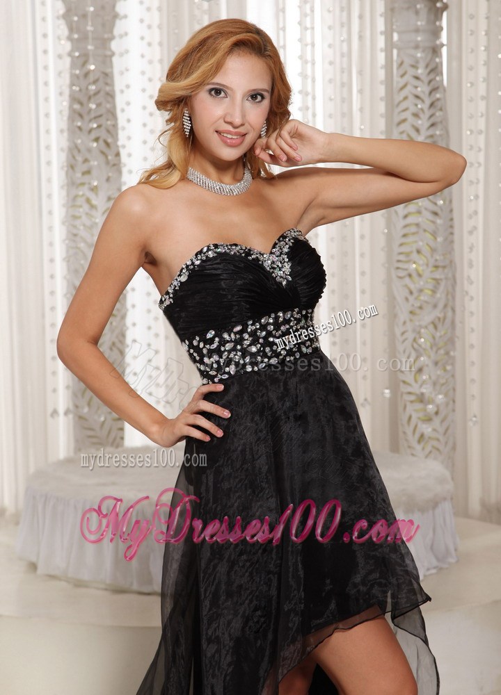Beaded Sweetheart and Waist Black Chiffon Dresses for Prom of High-low