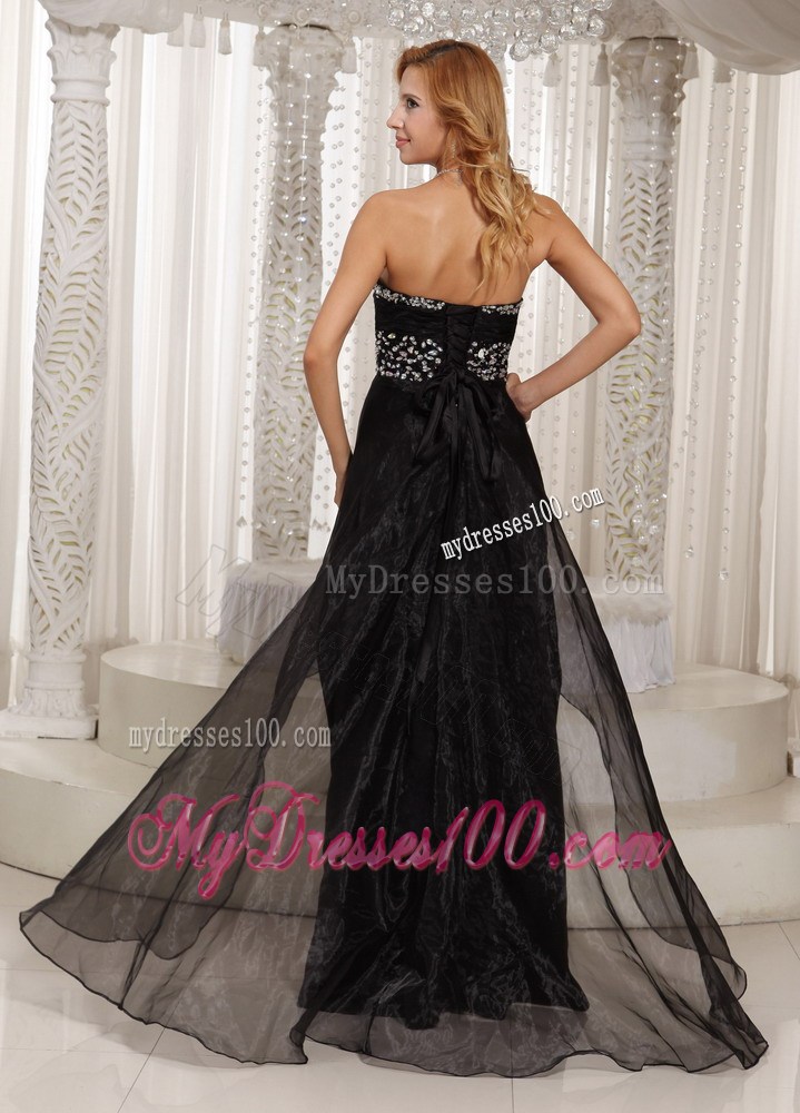 Beaded Sweetheart and Waist Black Chiffon Dresses for Prom of High-low