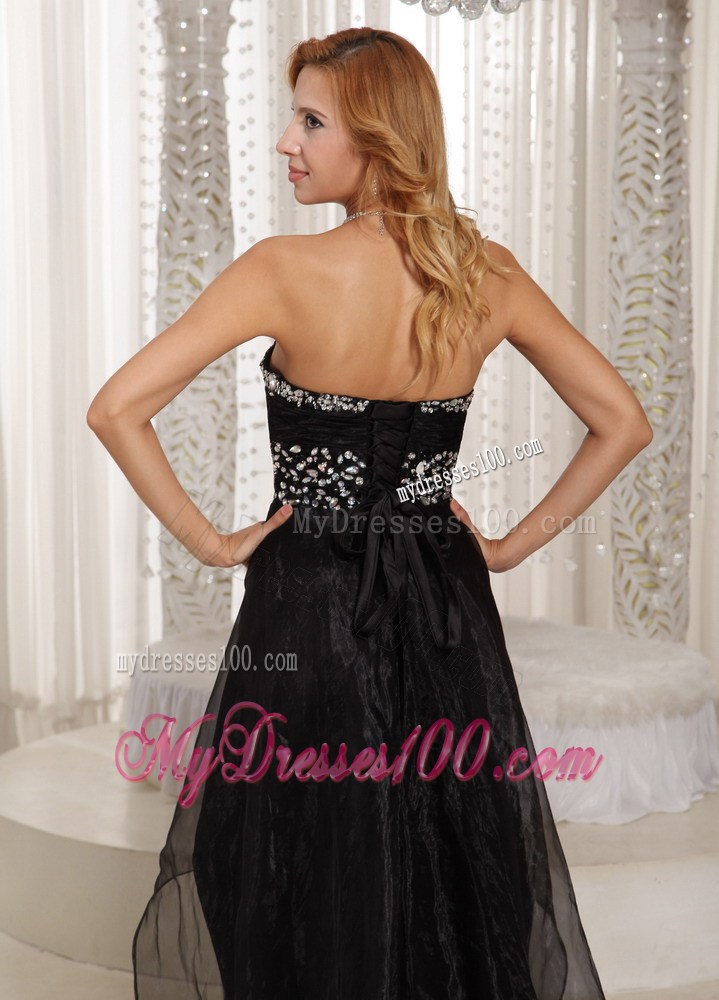 Beaded Sweetheart and Waist Black Chiffon Dresses for Prom of High-low