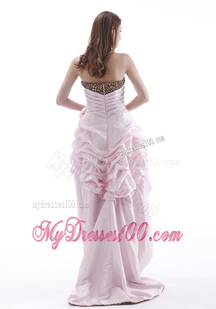 Flowers and Pick-ups Accent on High-low Prom Dress with Leopard Print