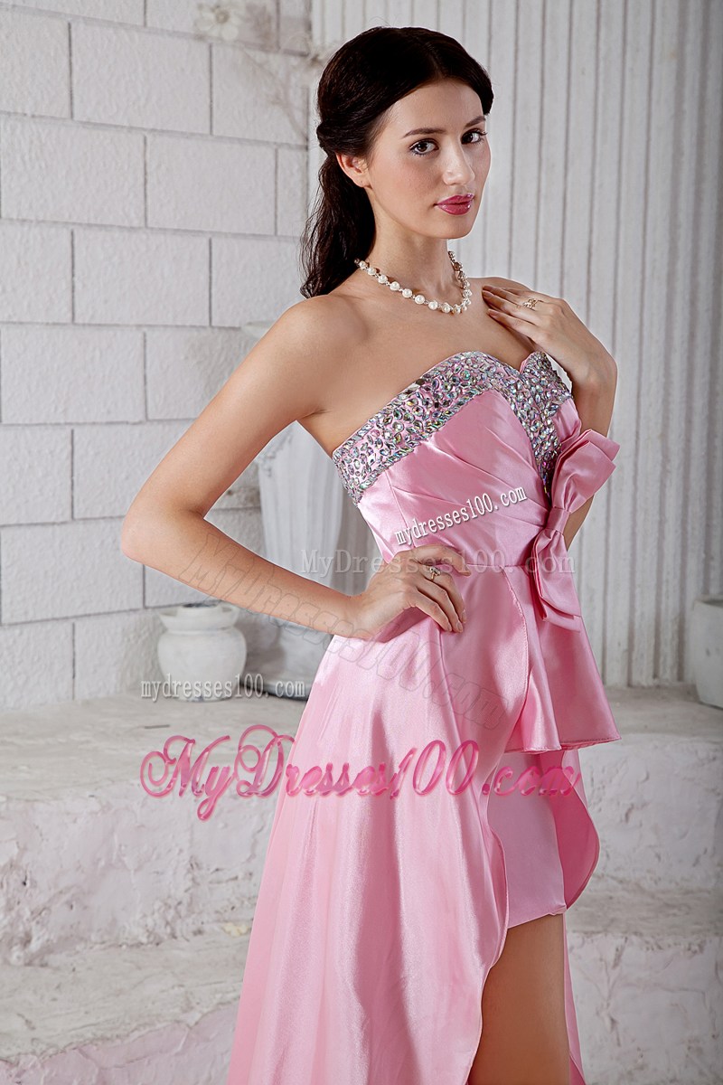 Rose Pink Empire Beading Sweetheart Prom / Evening Dress High-low Taffeta