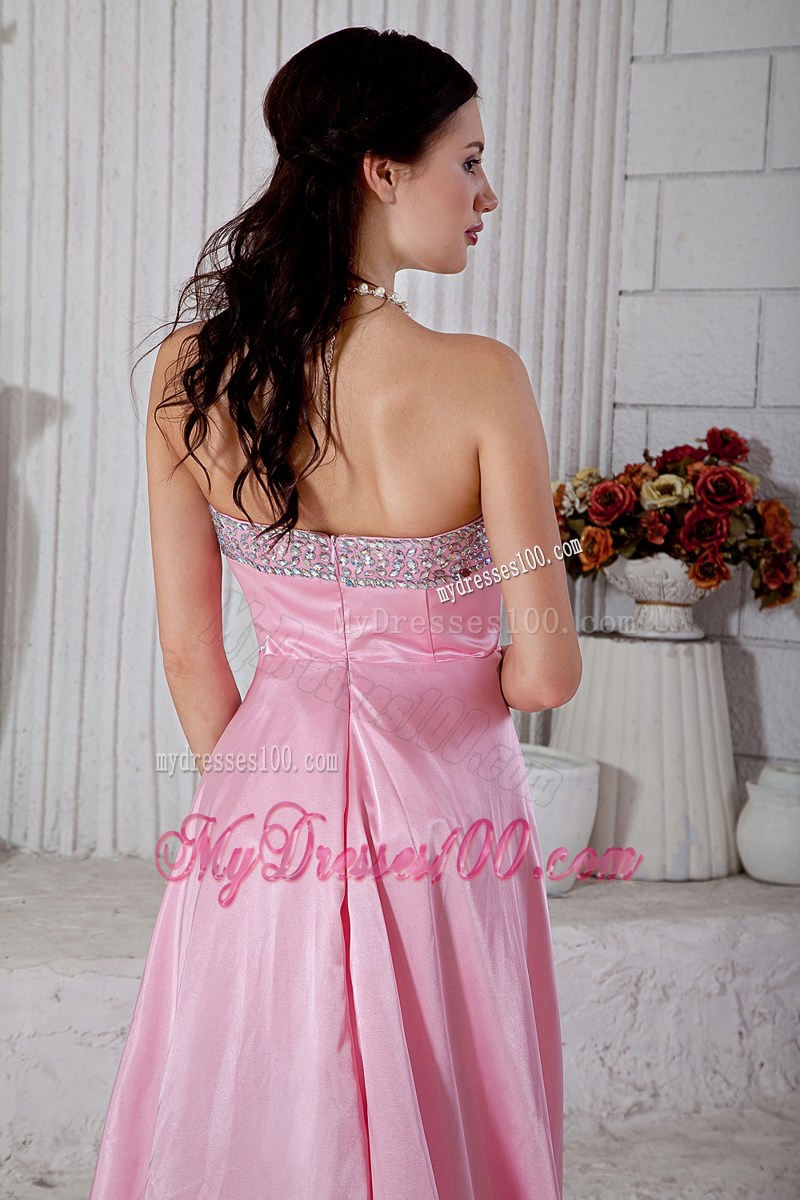 Rose Pink Empire Beading Sweetheart Prom / Evening Dress High-low Taffeta