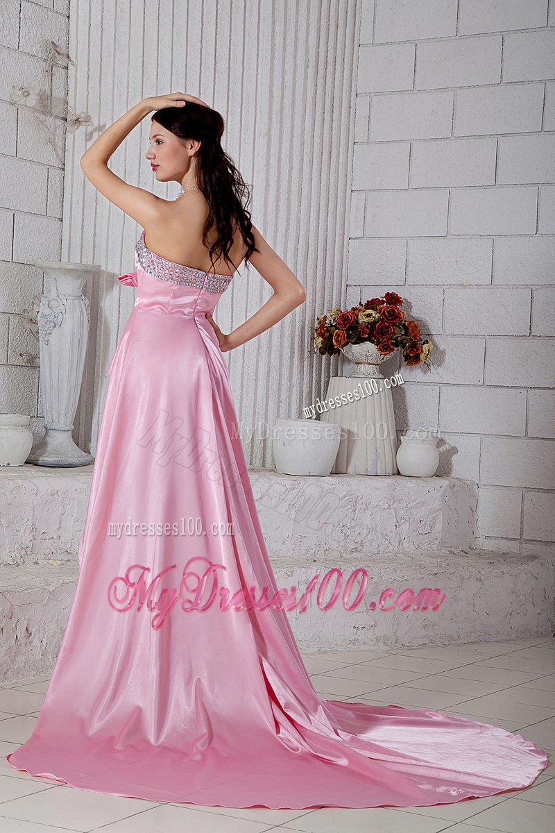 Rose Pink Empire Beading Sweetheart Prom / Evening Dress High-low Taffeta