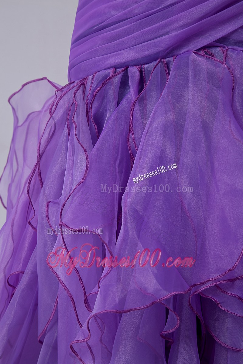 Lavender Mermaid Strapless Tea-length Organza Ruch Prom / Homecoming Dress