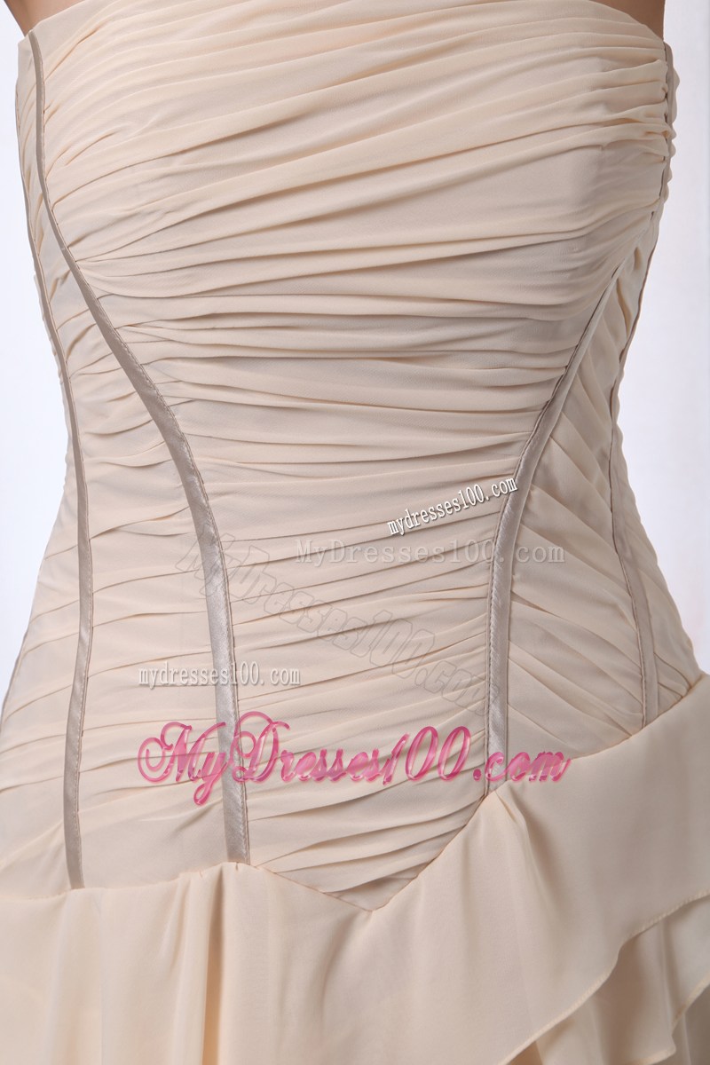 Champagne Strapless Floor-length Dresses for Prom with Ruches and Layers