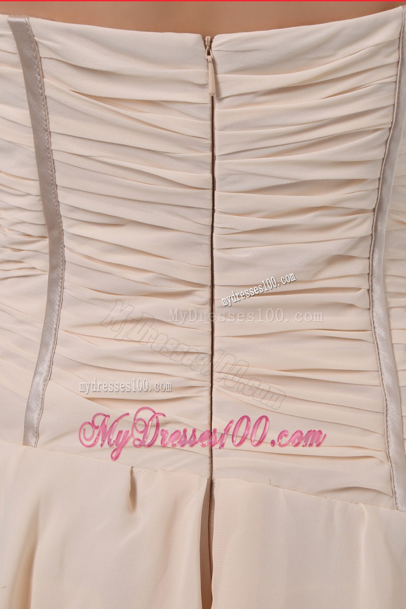 Champagne Strapless Floor-length Dresses for Prom with Ruches and Layers