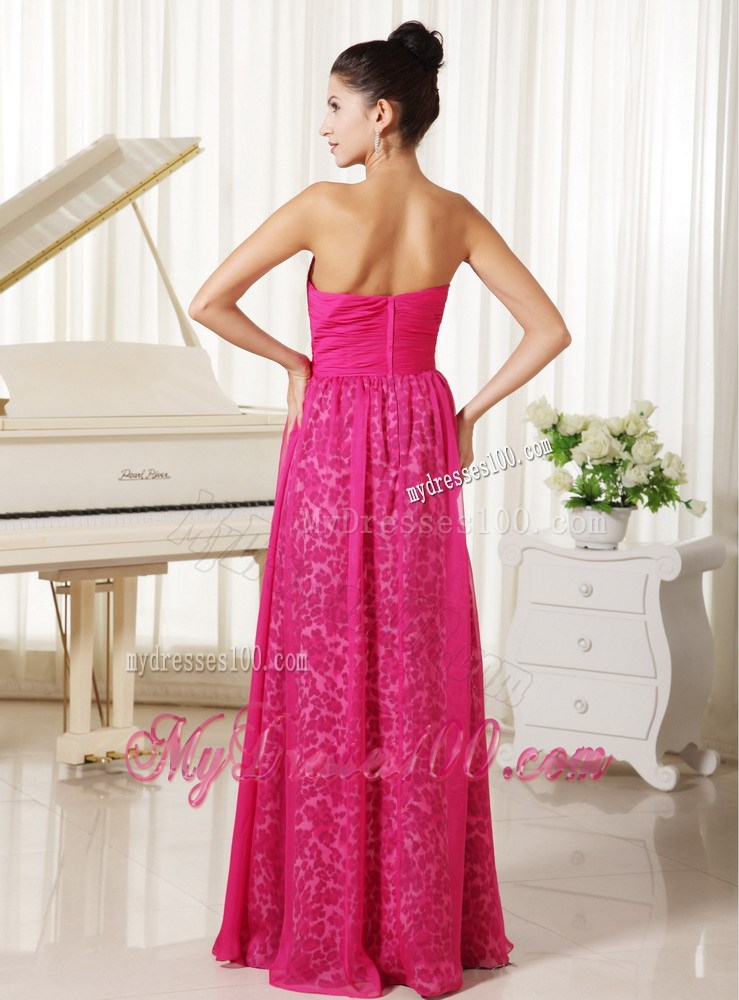 Leopard Print and Hot Pink Chiffon Prom Dress with Beading Floor-length