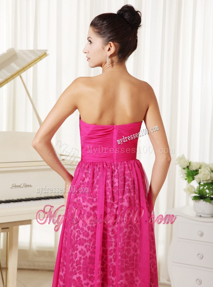 Leopard Print and Hot Pink Chiffon Prom Dress with Beading Floor-length