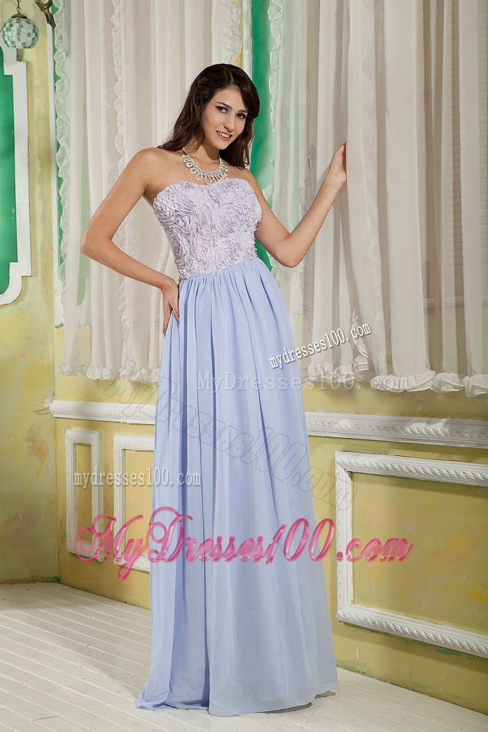 Rolling Flowers Accent on Bodice Lilac Chiffon Gowns for Prom Floor-length