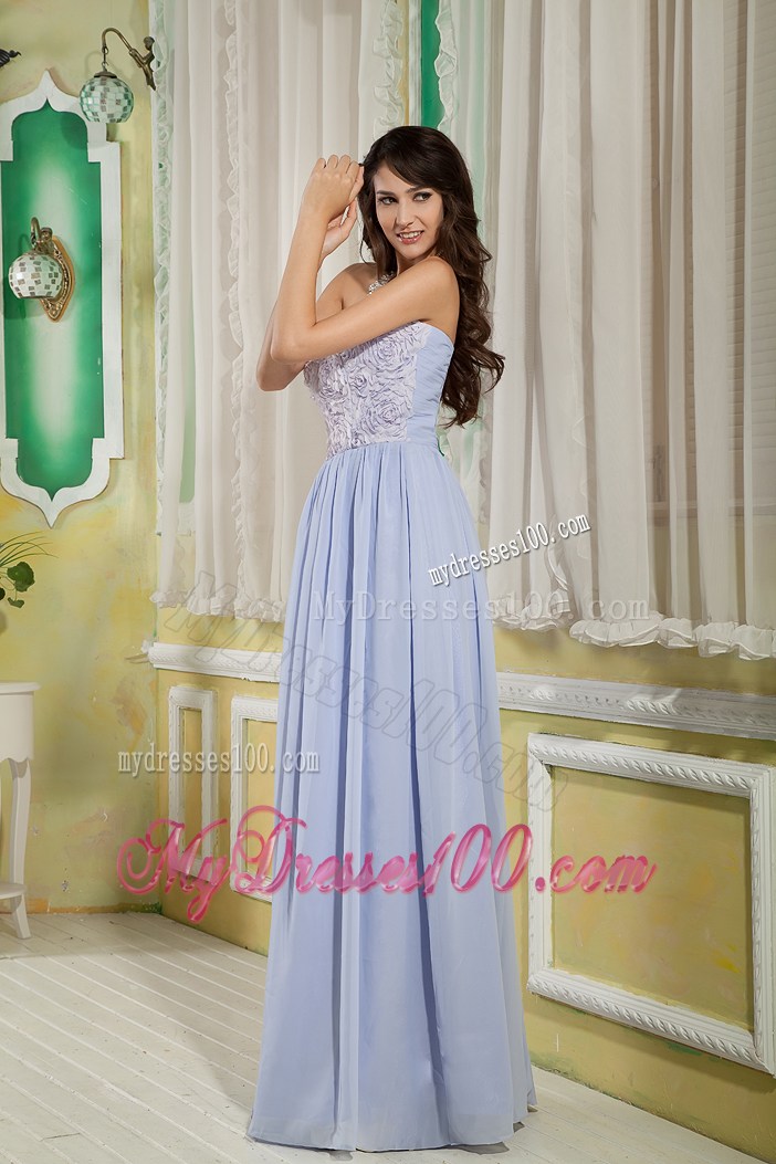 Rolling Flowers Accent on Bodice Lilac Chiffon Gowns for Prom Floor-length