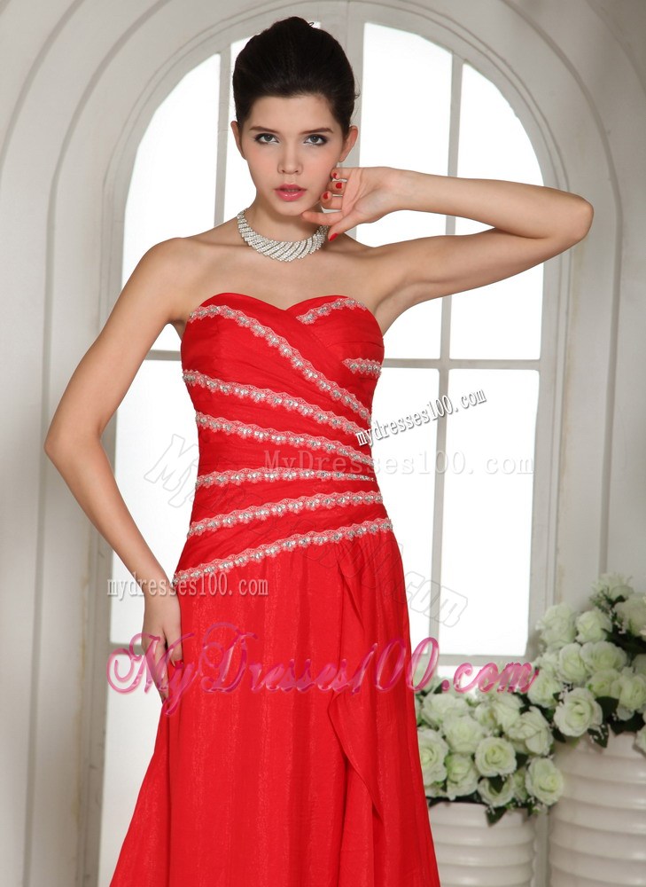 Hot on Sale Red Chiffon Sweetheart Beaded Dresses for Prom of Brush Train