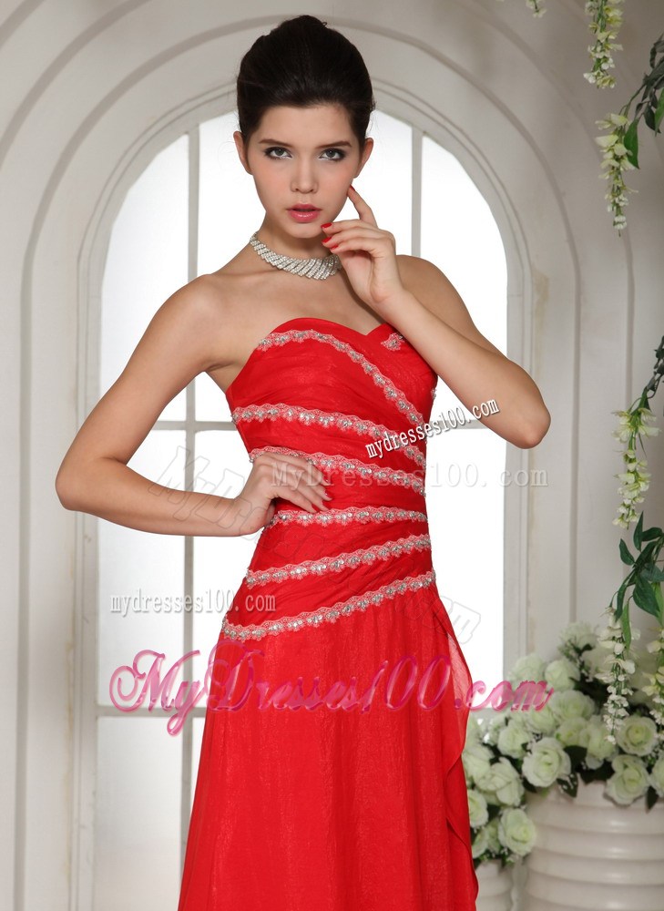 Hot on Sale Red Chiffon Sweetheart Beaded Dresses for Prom of Brush Train
