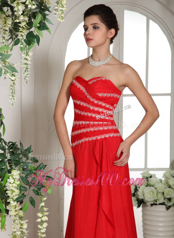 Hot on Sale Red Chiffon Sweetheart Beaded Dresses for Prom of Brush Train