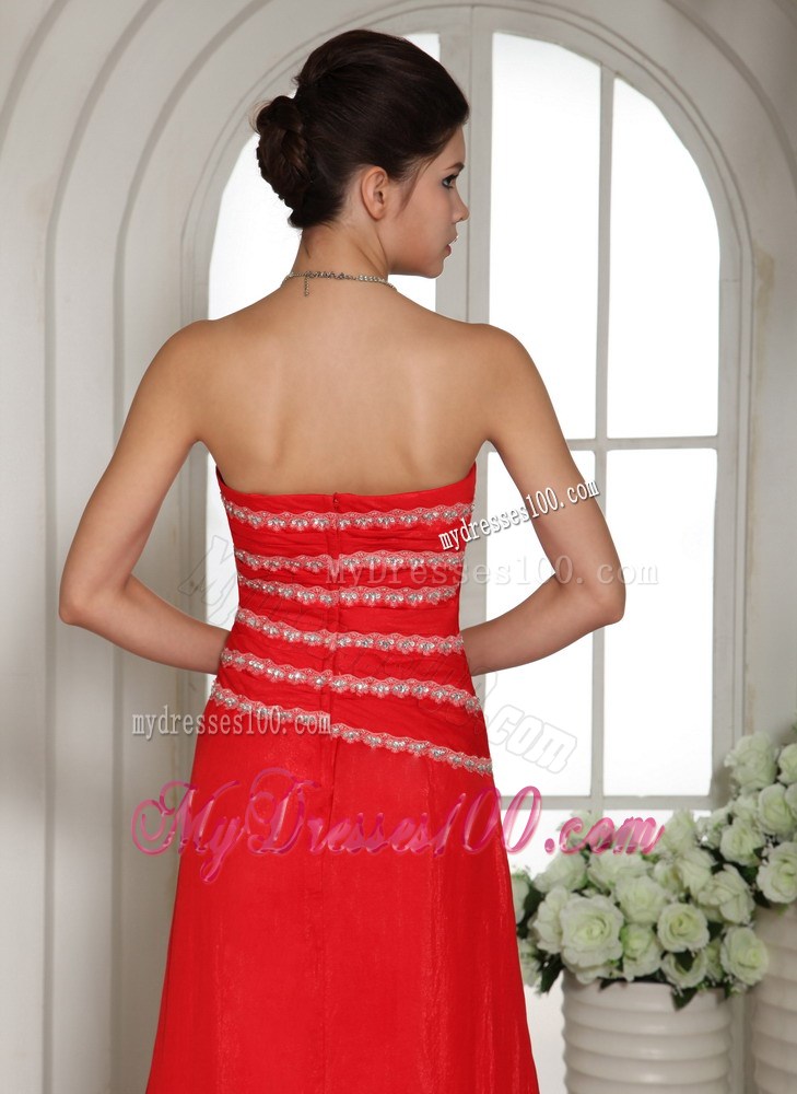 Hot on Sale Red Chiffon Sweetheart Beaded Dresses for Prom of Brush Train