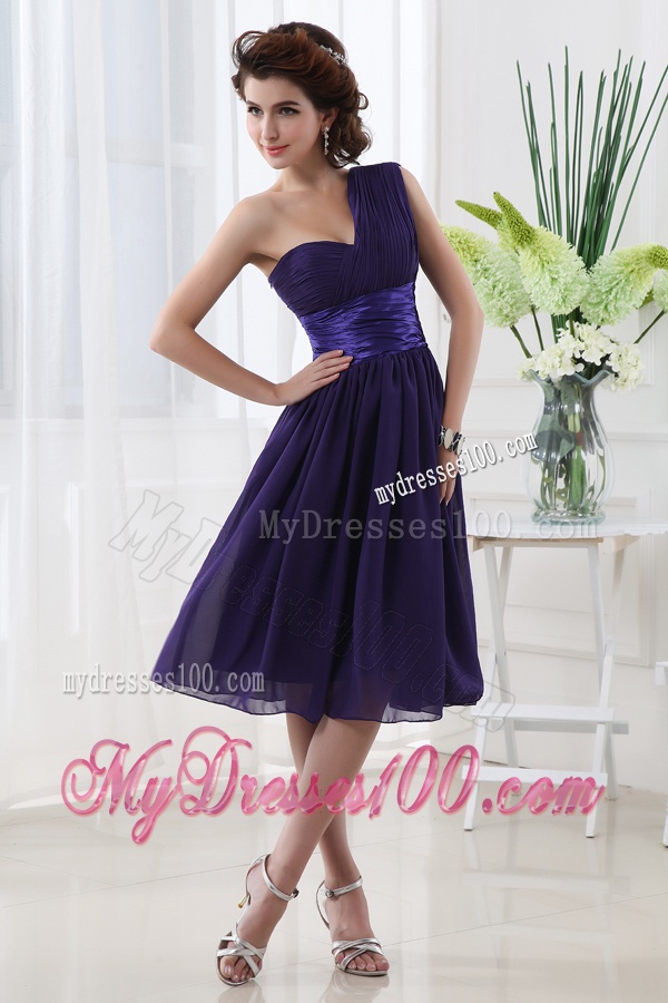 Lovely One Shoulder A-line Knee-length Evening Dress with Belt
