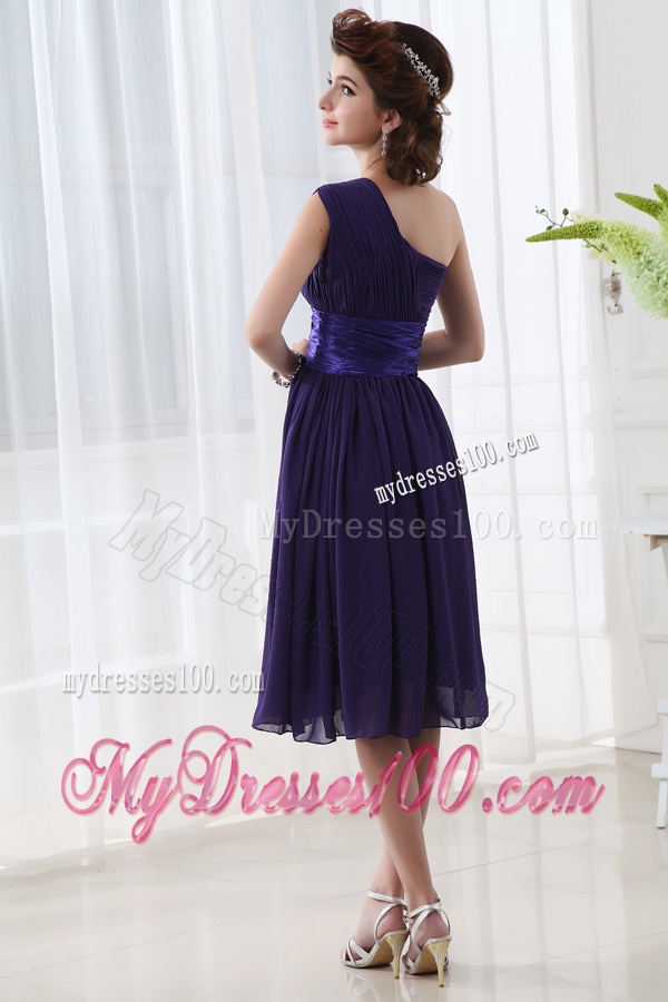 Lovely One Shoulder A-line Knee-length Evening Dress with Belt