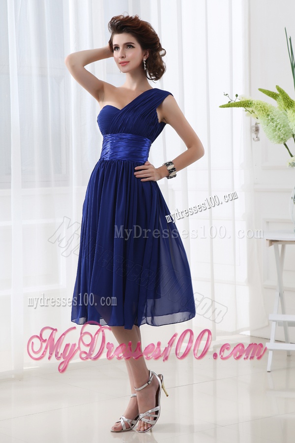 Lovely One Shoulder A-line Knee-length Evening Dress with Belt