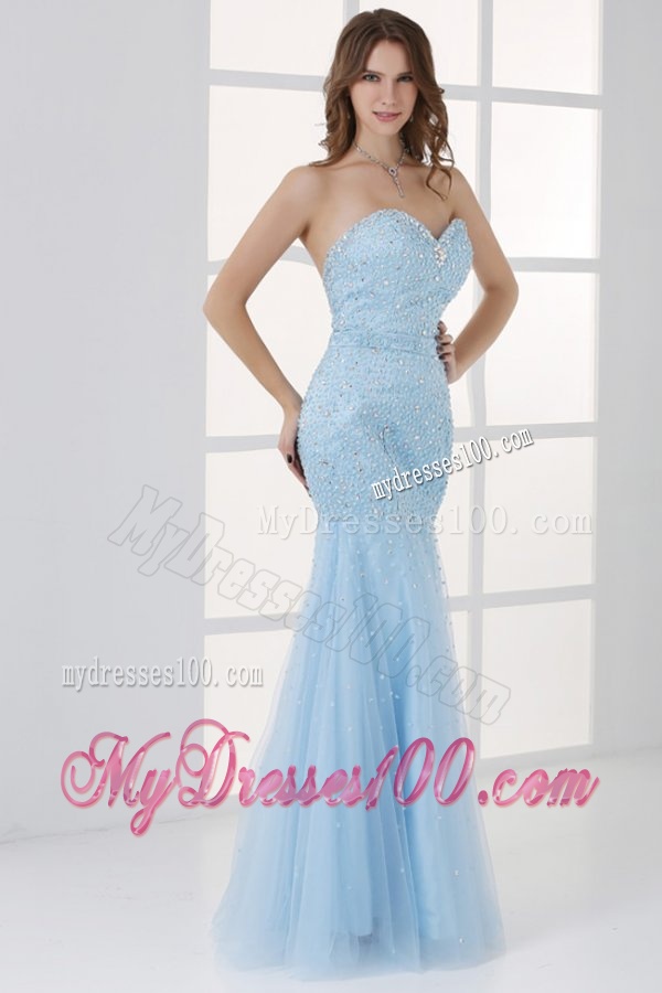 Mermaid Sweetheart Floor-length Light Blue Evening Dress with Beading