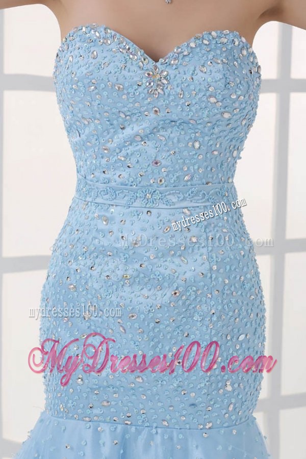 Mermaid Sweetheart Floor-length Light Blue Evening Dress with Beading