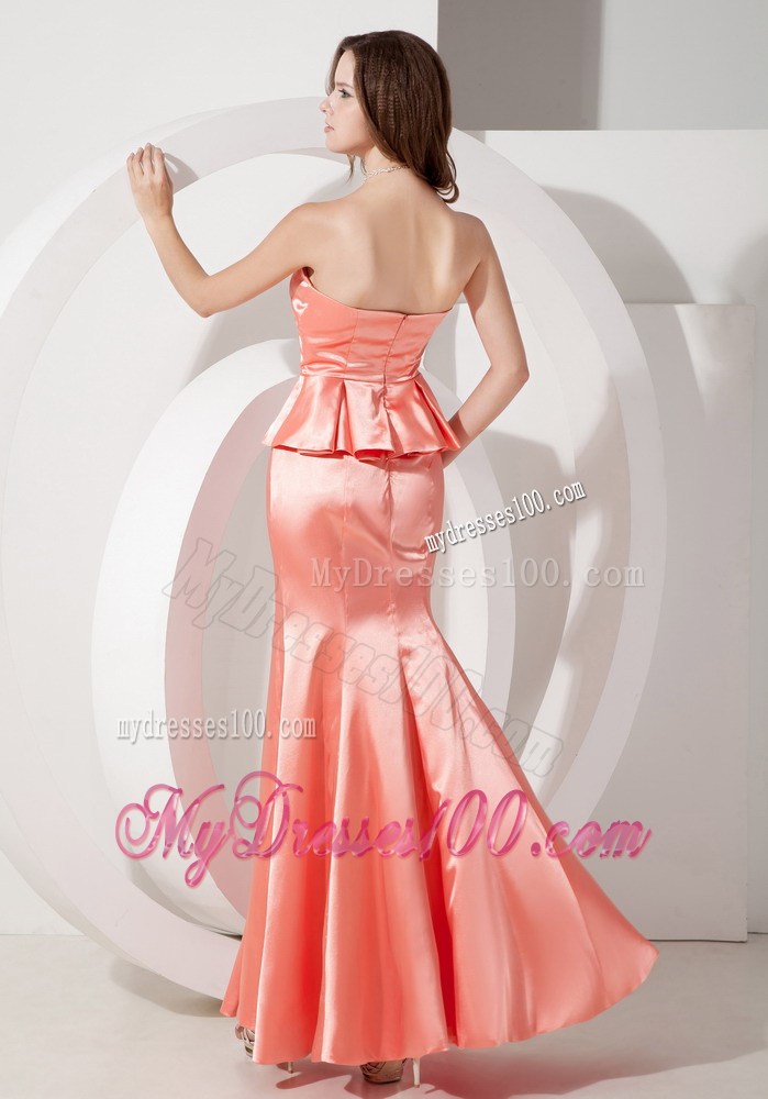 Watermelon Pink Mermaid Taffeta Prom Dresses with Waist-Defining Peplum