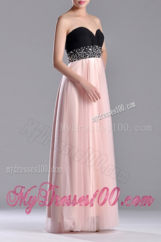 Modern Empire Beaded and Ruched Evening Dress in Baby Pink and Black