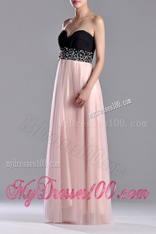 Modern Empire Beaded and Ruched Evening Dress in Baby Pink and Black
