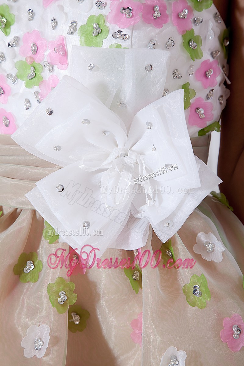 Beaded Flowers Accent on Mini-length Organza Prom Dress in Multi Colors