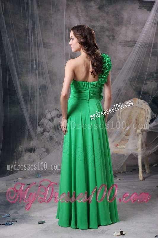 Customize Green Empire One Shoudler Prom Dress Chiffon Hand Made Flowers Floor-length