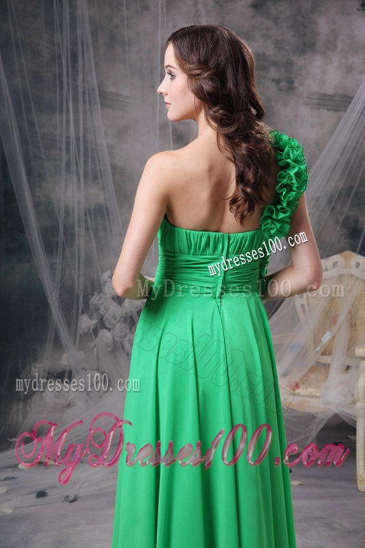 Customize Green Empire One Shoudler Prom Dress Chiffon Hand Made Flowers Floor-length