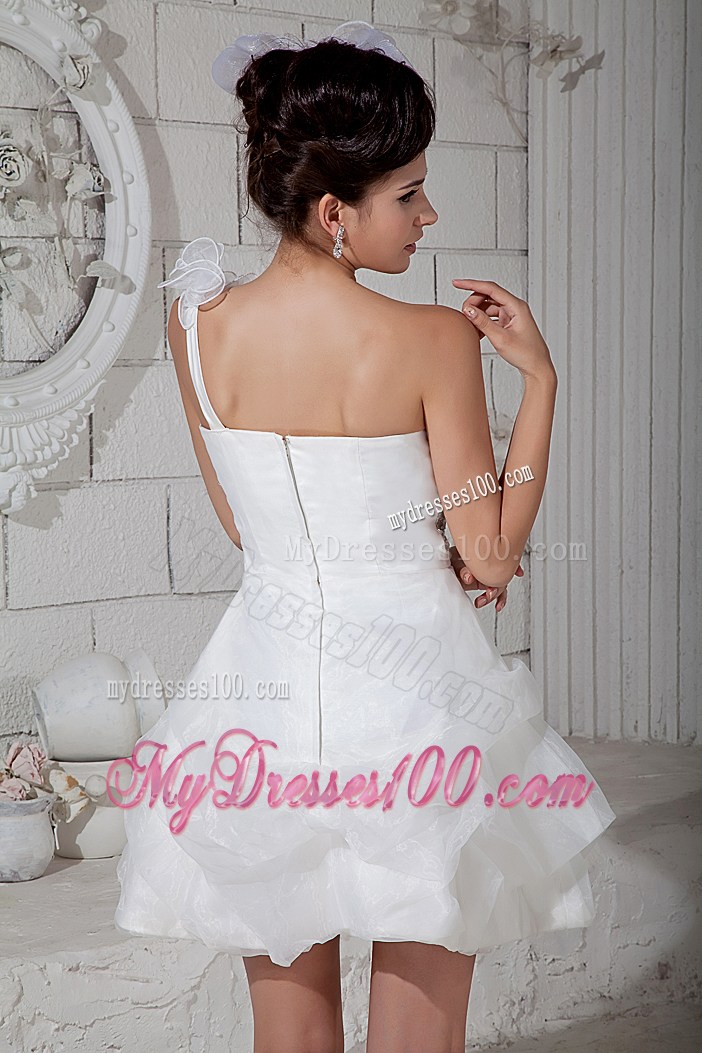 Flowers and Sequins Accent on White Mini-length Organza Prom Gown