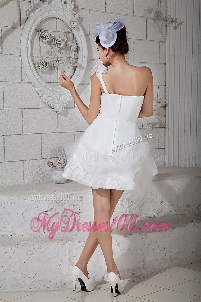 Flowers and Sequins Accent on White Mini-length Organza Prom Gown