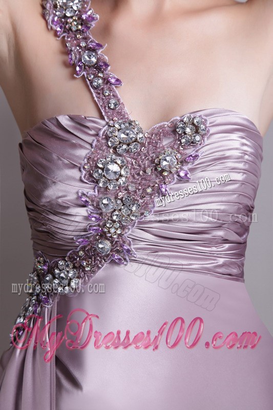 Beading Accent One Shoulder Lavender Gowns for Prom with High Slit