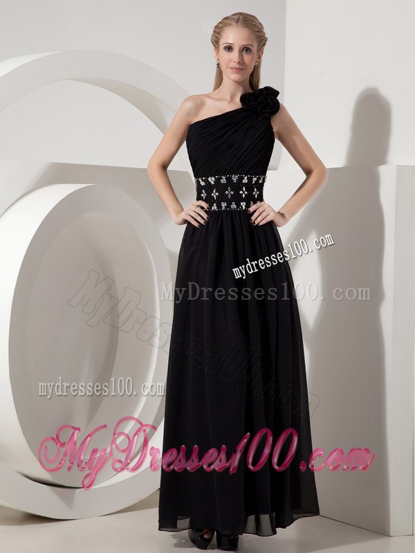 Flowery Single Shoulder Floor-length Chiffon Prom Dress with Rhinestone