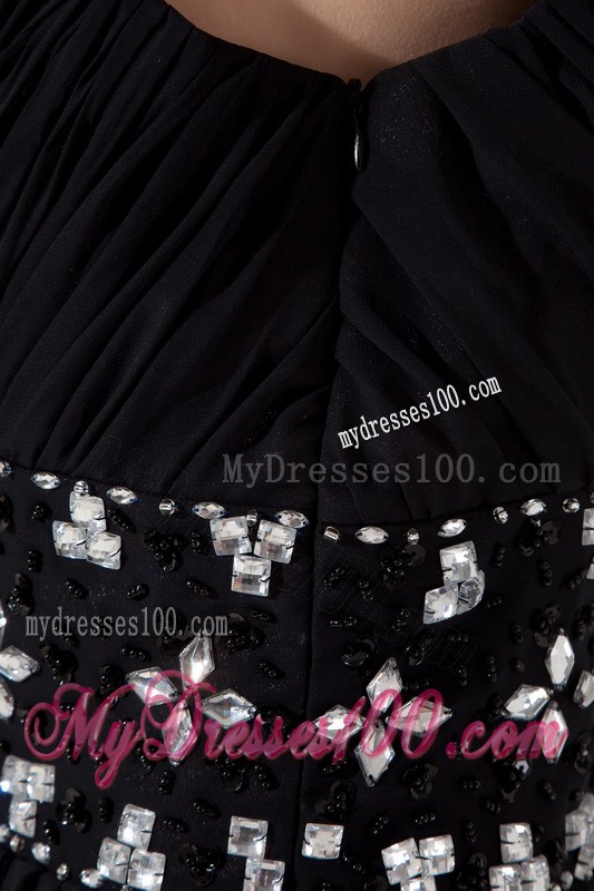 Flowery Single Shoulder Floor-length Chiffon Prom Dress with Rhinestone