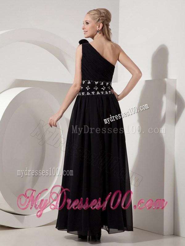 Flowery Single Shoulder Floor-length Chiffon Prom Dress with Rhinestone