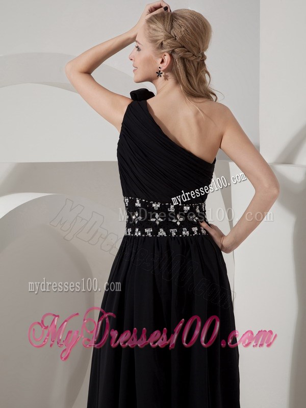 Flowery Single Shoulder Floor-length Chiffon Prom Dress with Rhinestone