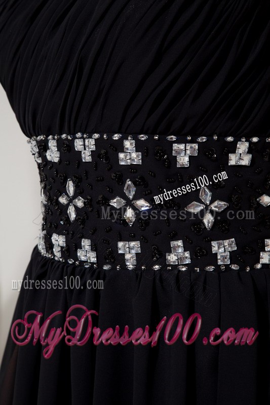 Flowery Single Shoulder Floor-length Chiffon Prom Dress with Rhinestone