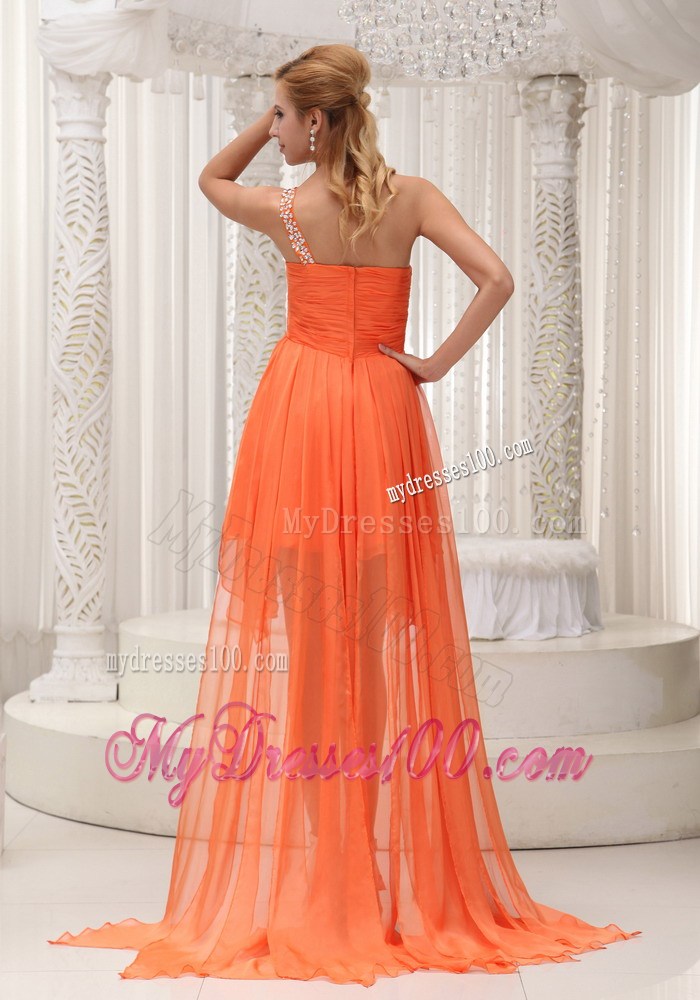 Orange Front Short Back Long Prom Gowns with Beading and Flouncing Layers