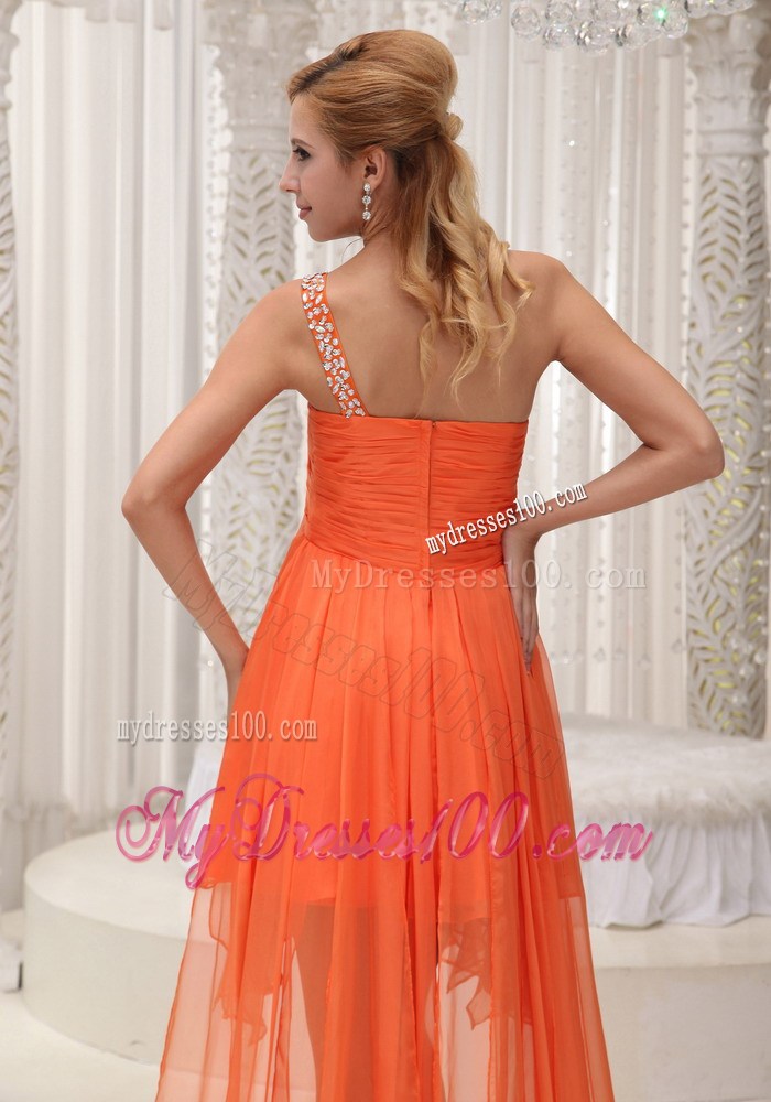 Orange Front Short Back Long Prom Gowns with Beading and Flouncing Layers