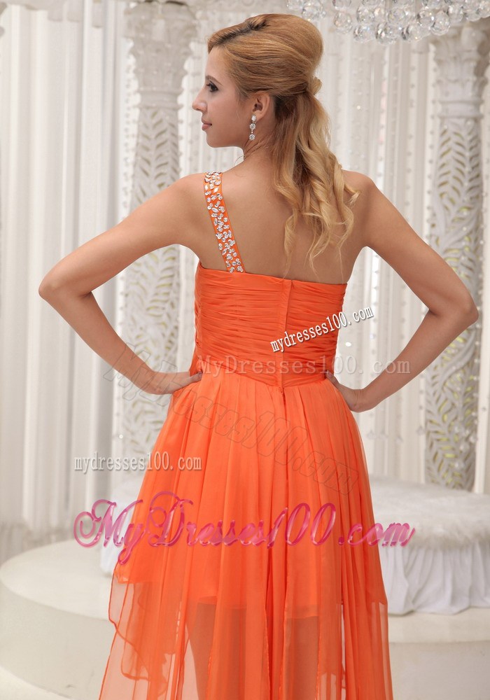 Orange Front Short Back Long Prom Gowns with Beading and Flouncing Layers