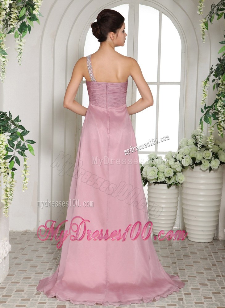 Single Shoulder and Side Slit Style Lavender Prom Dress with Beading and Ruches