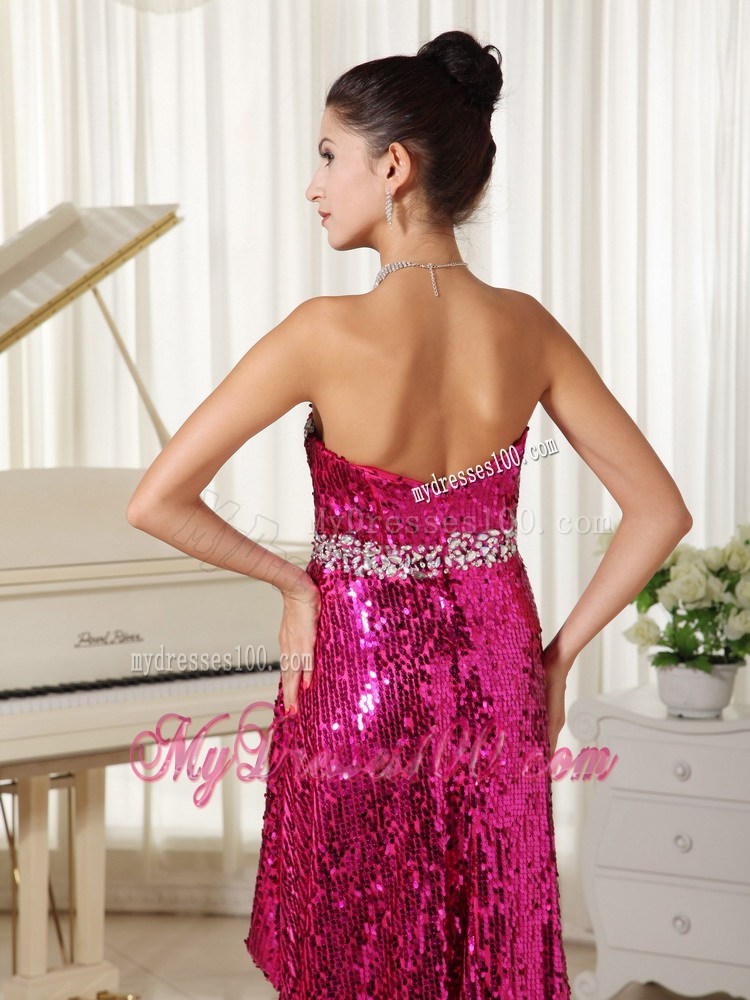 Beaded Hot Pink Sweetheart High-low Prom Dress with Sequins Over Skirt