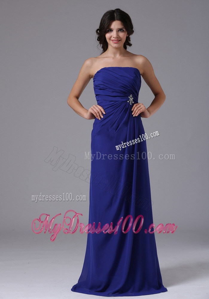 Strapless Sleeveless Floor-length Chiffon Prom Gown with Beading and Ruches